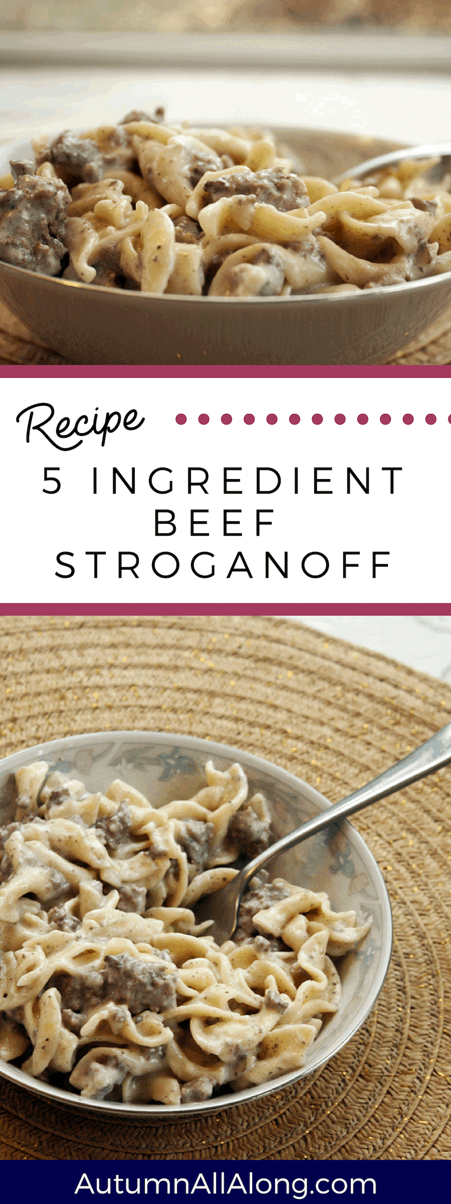 An easy to make 5 ingredient beef stroganoff recipe that keeps you from spending all day in the kitchen without sacrificing taste! | via Autumn All Along