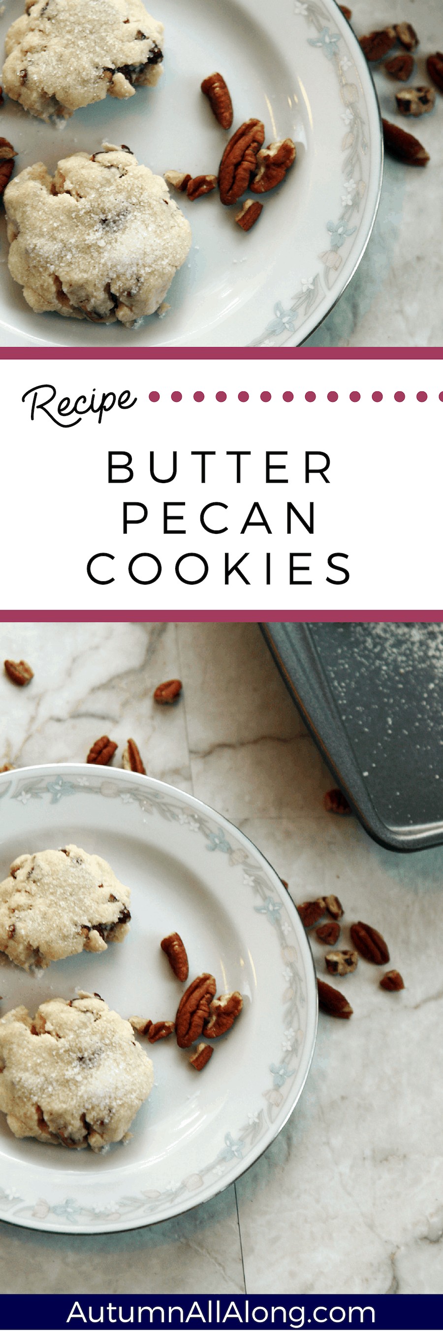 Butter pecan cookies with 5 easy ingredients you probably already have. Perfect baked or as cookie dough because there are no eggs! | via Autumn All Along