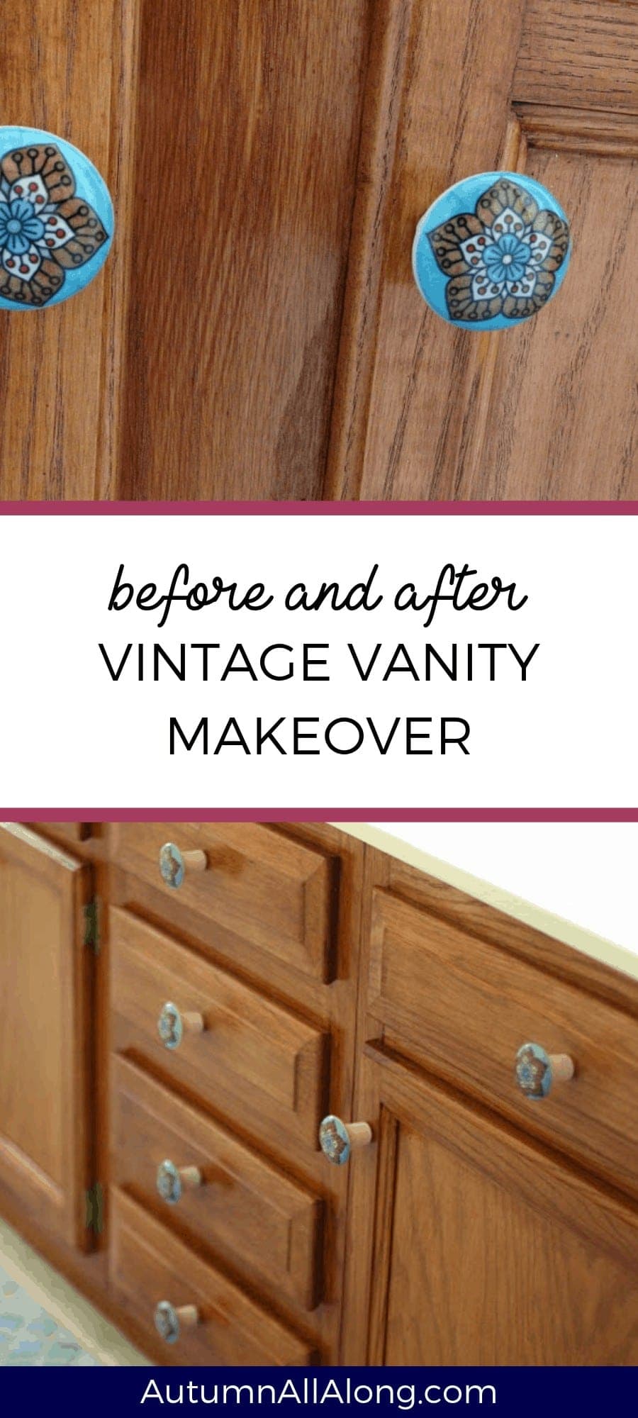 When we moved in our home, our bathroom vanity was crusty. We ended up completely changing the way it looked. Check it out! | via Autumn All Along