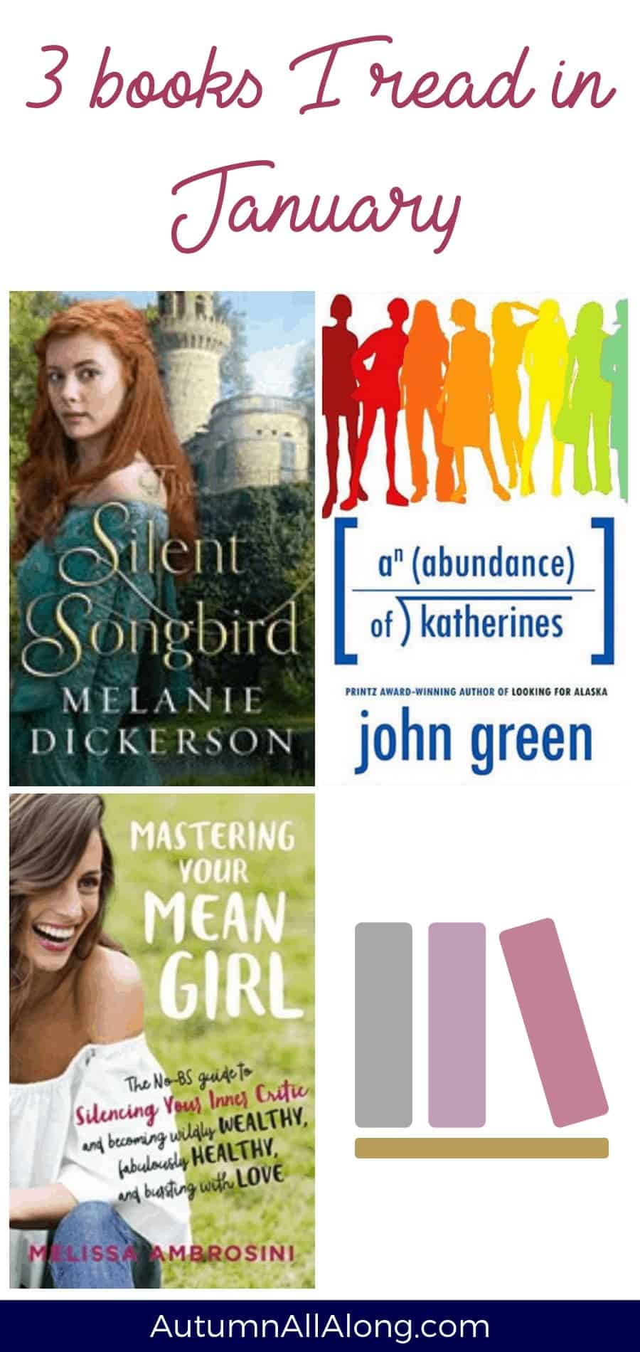 These are the books I read in January and what I thought about them. Reviews on: Mastering your Mean Girl, The Silent Songbird, and An Abundance of Katherine's. | via Autumn All Along