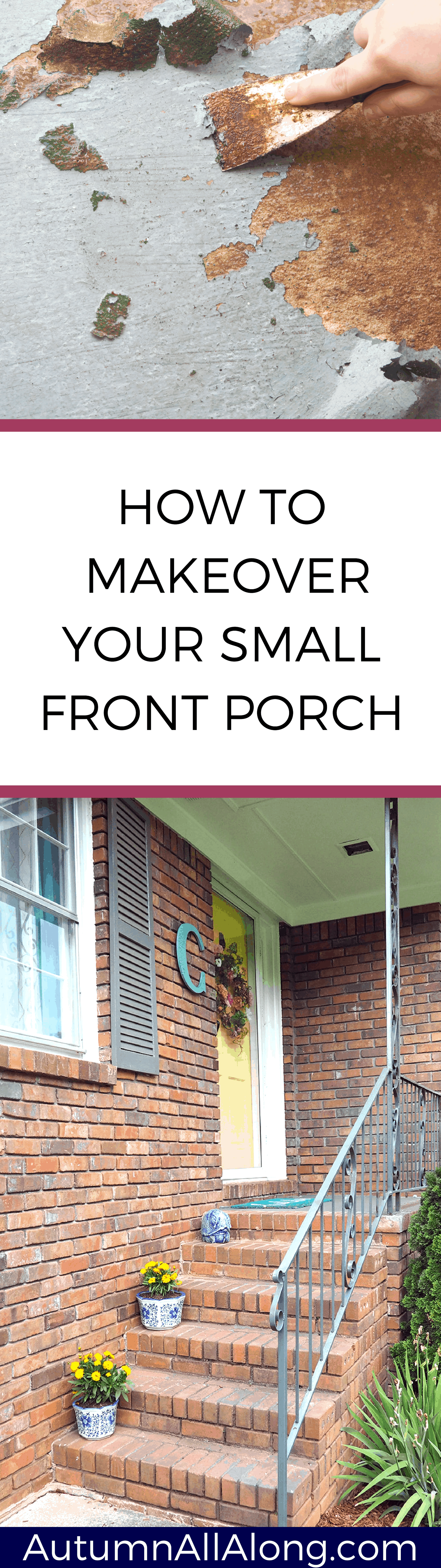 Step by step instructions on how to make over your small front porch | via Autumn All Along