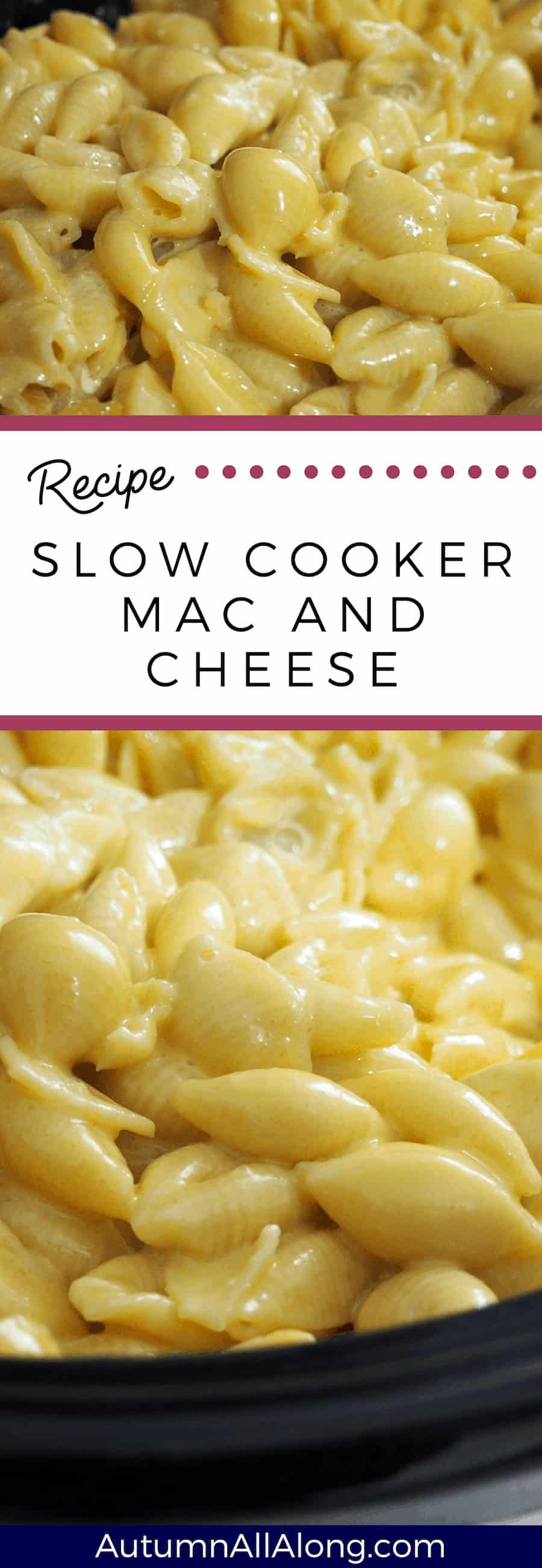 This slow cooker mac and cheese recipe is mouth watering and so easy to make! If you have two hours to spare, then this recipe is already finished! | via Autumn All Along