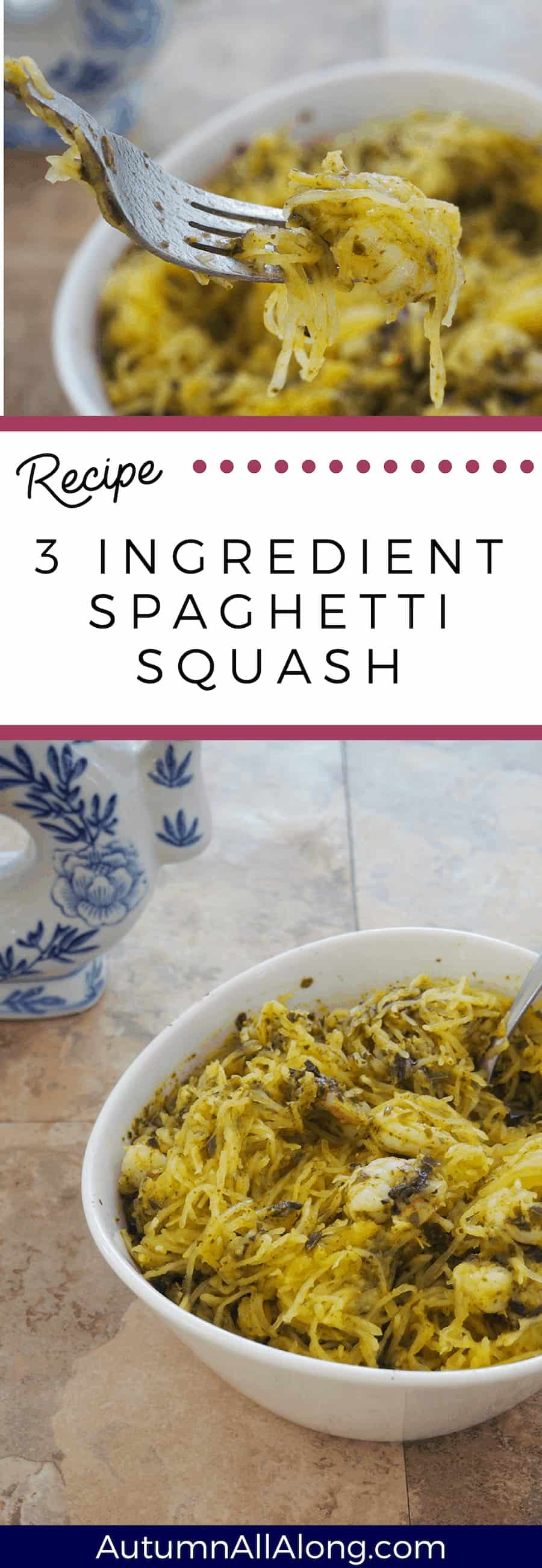 This 3 ingredient spaghetti squash recipe is as easy to make as it is delicious! You can use it as a base or just be surprised by how yummy it is by itself! | via Autumn All Along