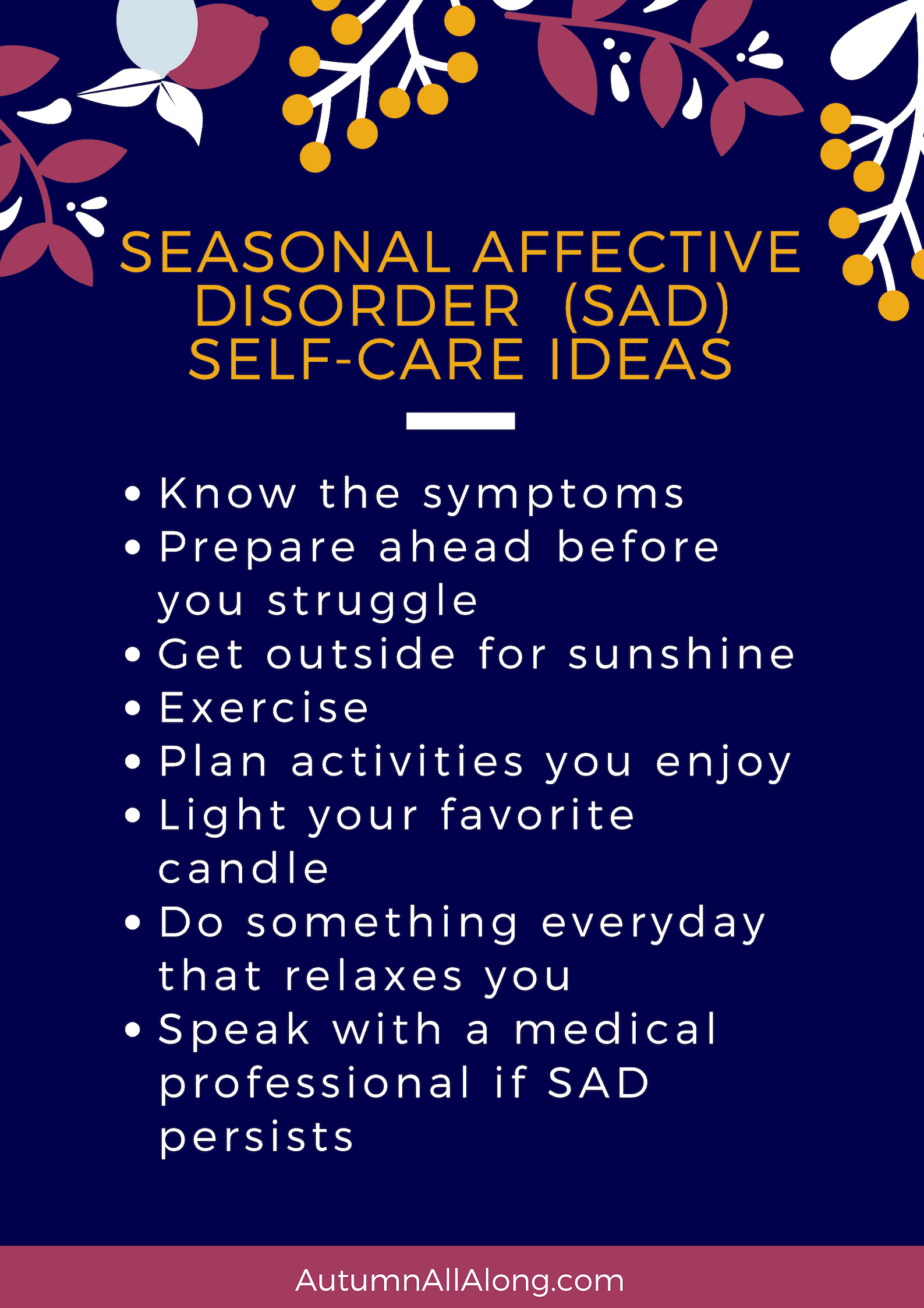 Seasonal Affective Disorder Self-care Ideas | via Autumn All Along