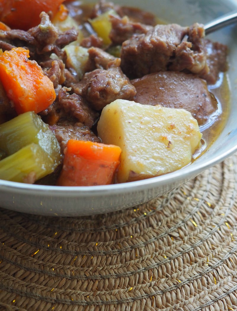 Yummy instant pot beef stew- this used to take 4-6 hours in a crock pot and now I can make it in 30 minutes! | via Autumn All Along